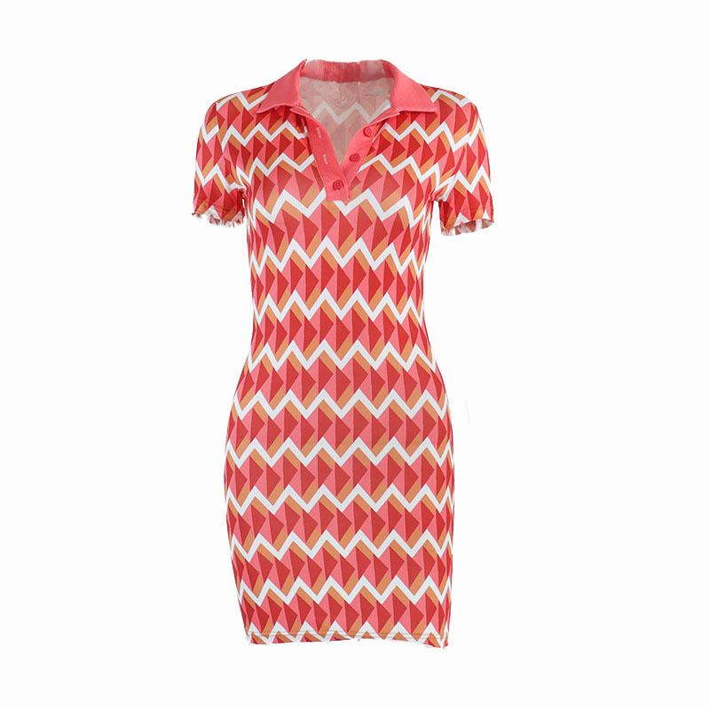 Short sleeve contrast turnover collar button mini dress  | red tango dress