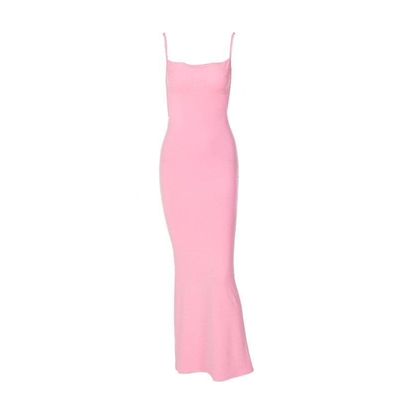 Square neck backless solid sleeveless cami maxi dress  | red tango dress