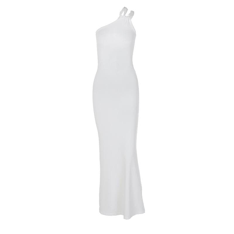 One shoulder ruched irregular backless maxi dress