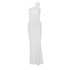 One shoulder ruched irregular backless maxi dress