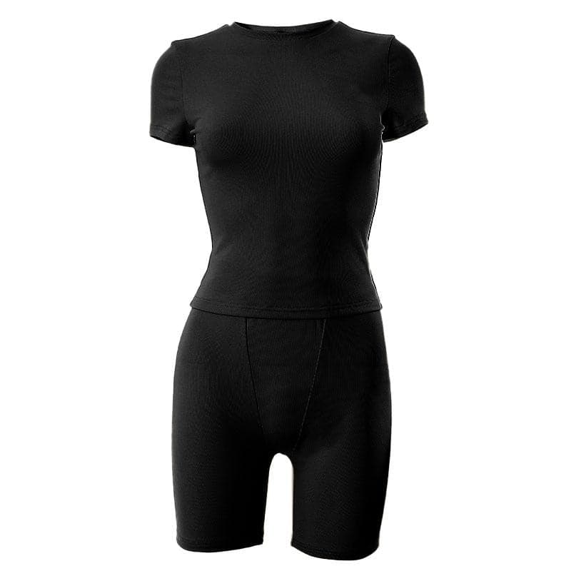 Short sleeve crewneck solid ribbed pant set