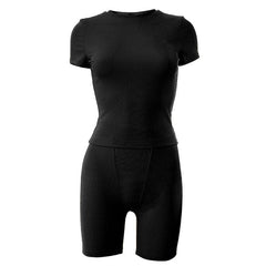 Short sleeve crewneck solid ribbed pant set