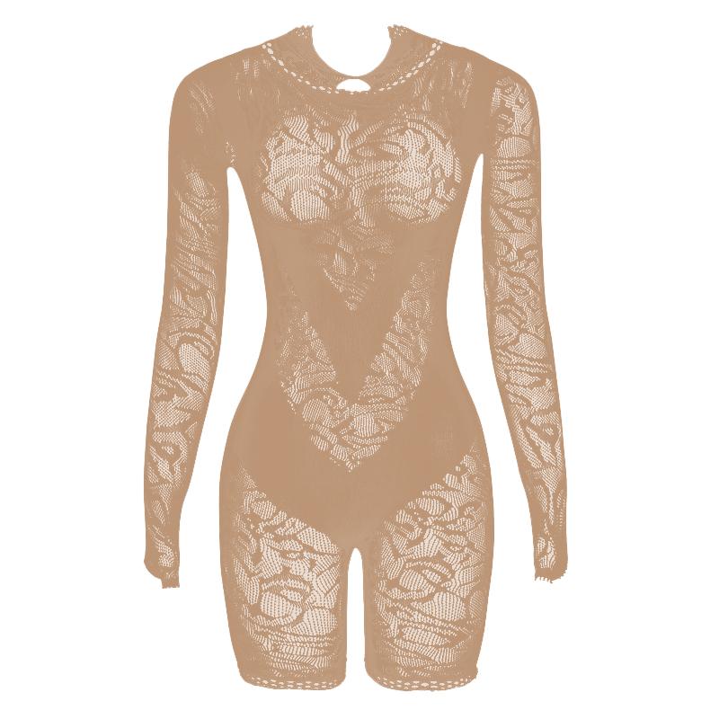 Long sleeve gloves see through fishnet romper