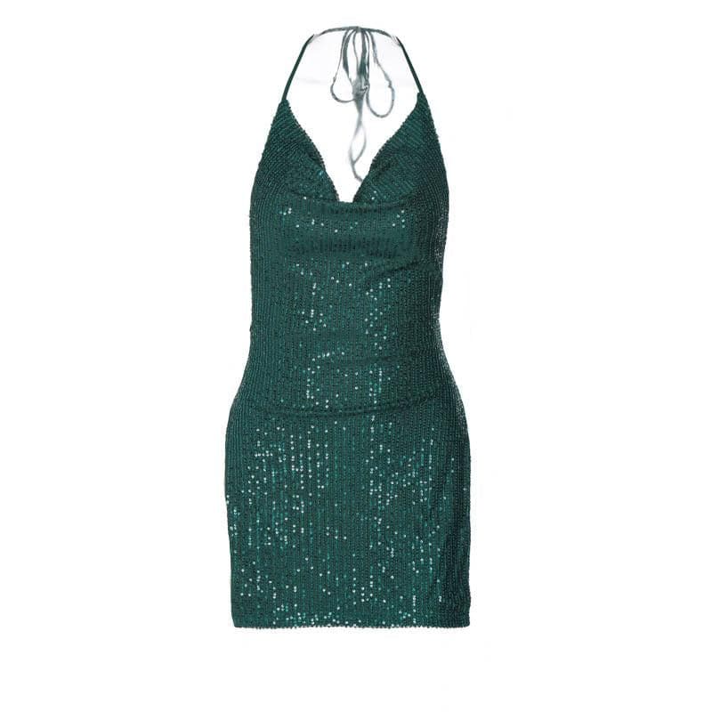 Glitter cowl neck halter slit backless mini dress  | red tango dress