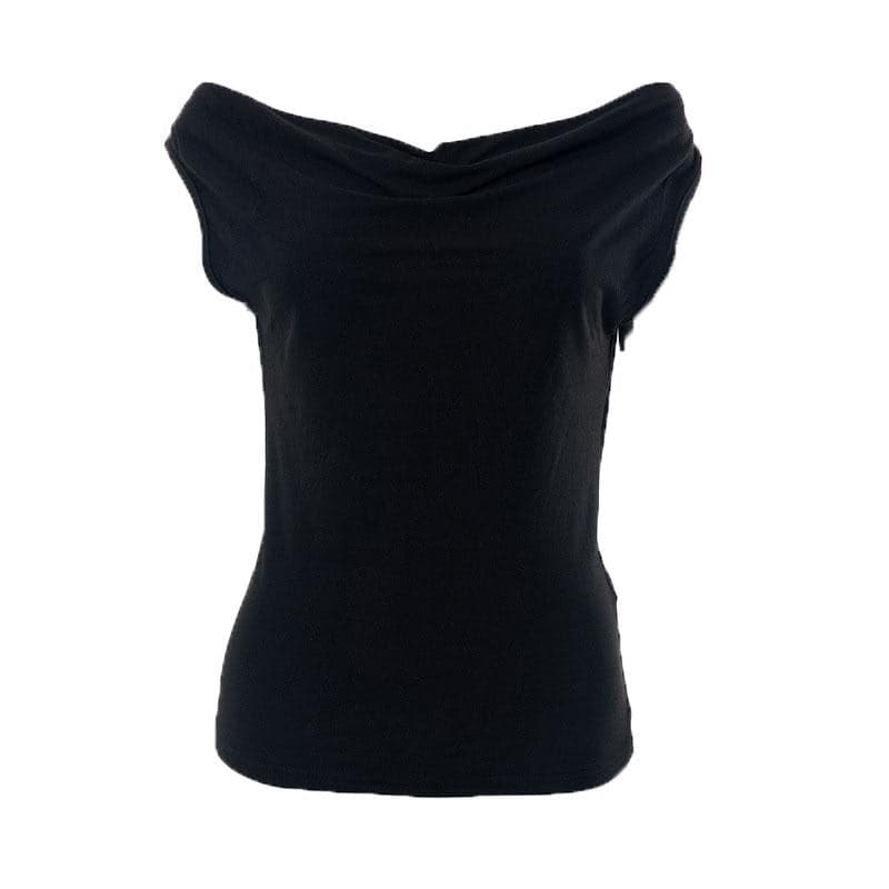 Cowl neck solid cap sleeve backless self tie ruched crop top