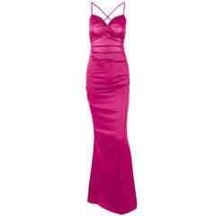 Satin cross back ruched backless solid maxi dress  | red tango dress  | black rave dress  | black rave dress