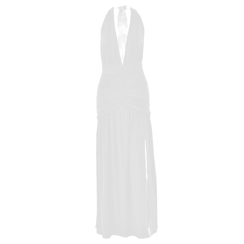 Halter deep v neck backless high slit maxi dress
