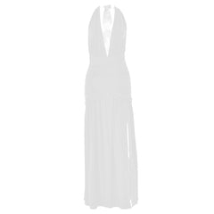 Halter deep v neck backless high slit maxi dress