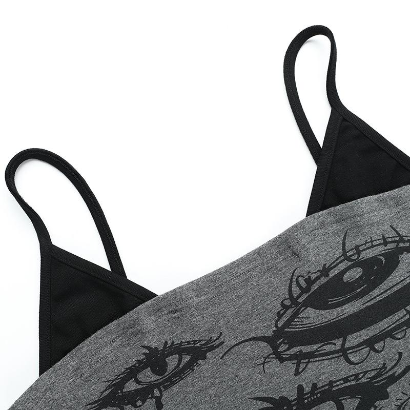 Eye print patchwork cami crop top