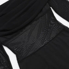 Off shoulder long sleeve mesh ruched maxi dress