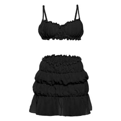 Ruffle ruched solid cami mini skirt set