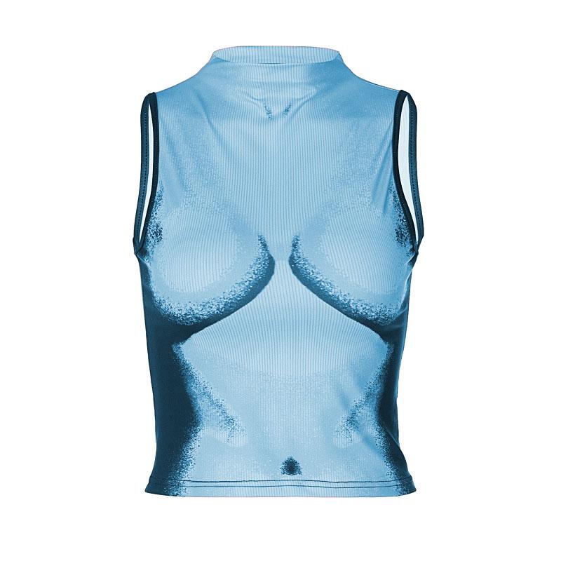 Contrast sleeveless high neck body pattern crop top