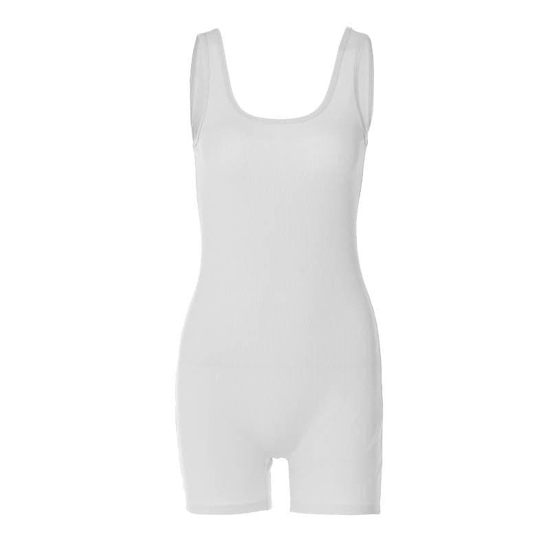 Ribbed sleeveless u neck solid romper
