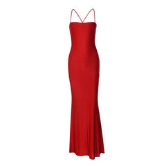 Hollow out ruched cross back cami cut out maxi dress  | red tango dress  | black rave dress