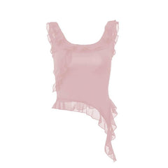Ruffle u neck solid sleeveless irregular crop top