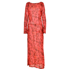 Sheer mesh see through zebra print long sleeve zip-up contrast maxi dress  | red tango dress  | samba dress