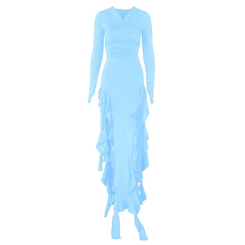 Long sleeve hoodie gloves ruffle maxi dress  | red tango dress