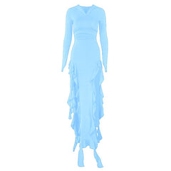 Long sleeve hoodie gloves ruffle maxi dress  | red tango dress
