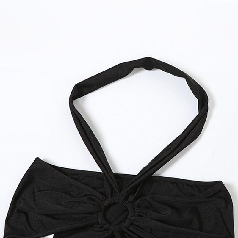 Halter hollow out ruched low rise crop pant set