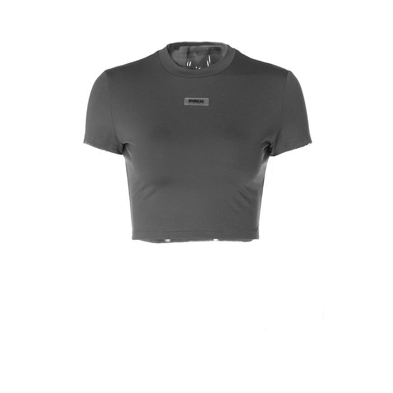 Short sleeve solid crewneck crop top
