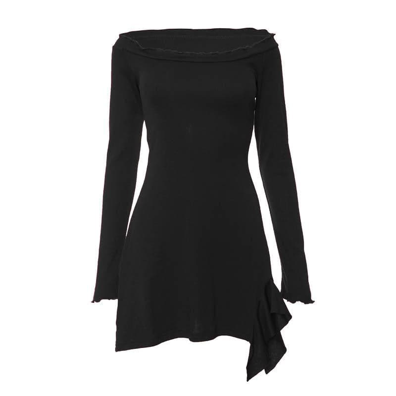 Ruffle solid long sleeve irregular off shoulder mini dress  | red tango dress
