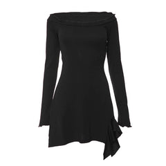 Ruffle solid long sleeve irregular off shoulder mini dress  | red tango dress