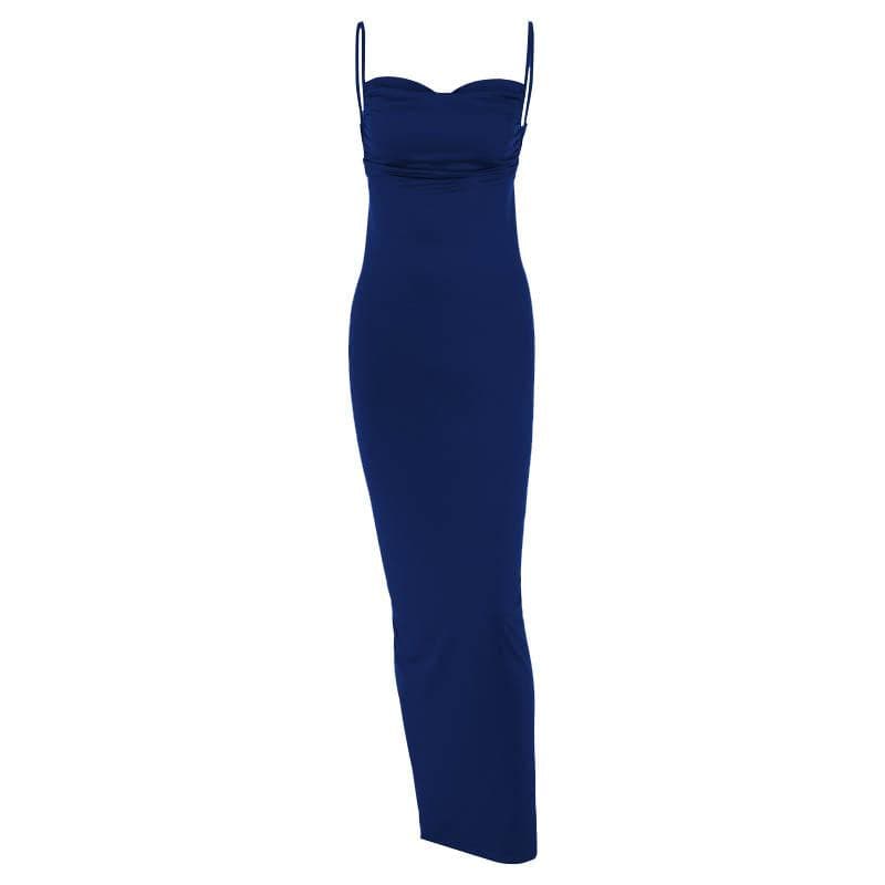 Ruched solid backless cowl neck cami maxi dress  | red tango dress