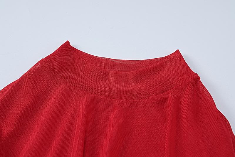 Self tie solid cross front ruched long sleeve mesh top