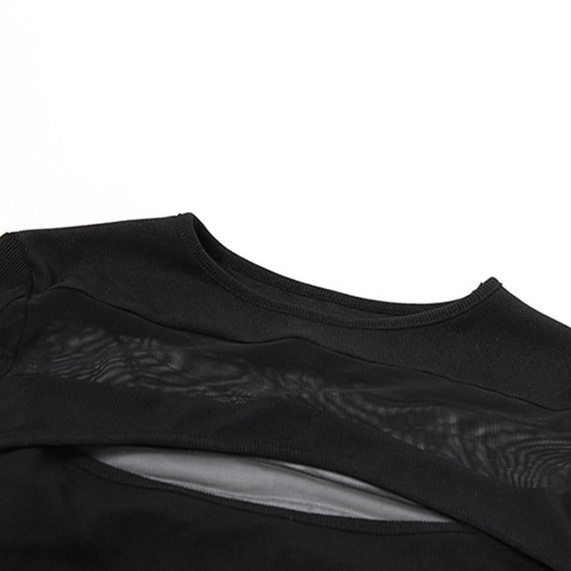 Hollow out long sleeve gloves button mesh bodysuit