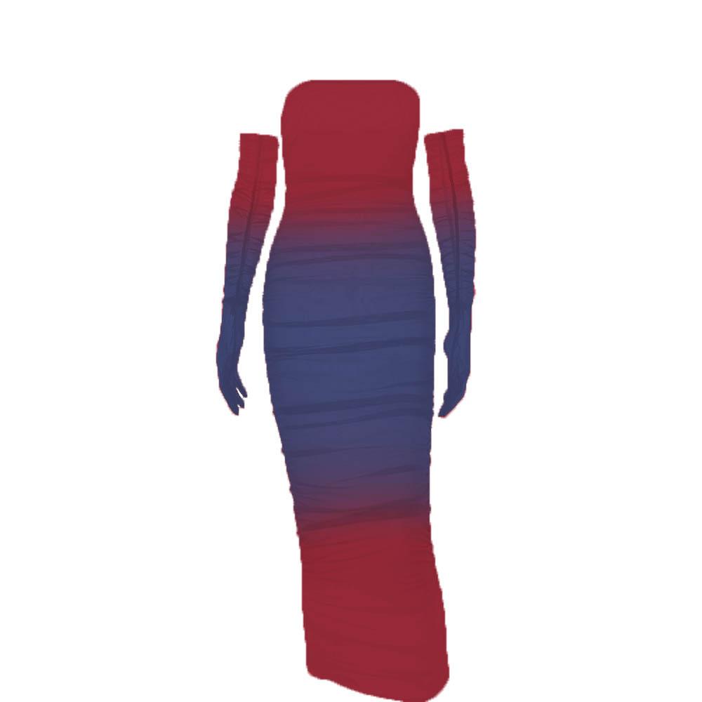 Sheer mesh see through gradient gloves ruched tube maxi dress  | red tango dress  | samba dress
