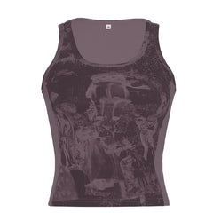 Ribbed print u neck contrast tank top