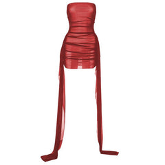 Mesh ruffle ruched tube mini dress  | red tango dress