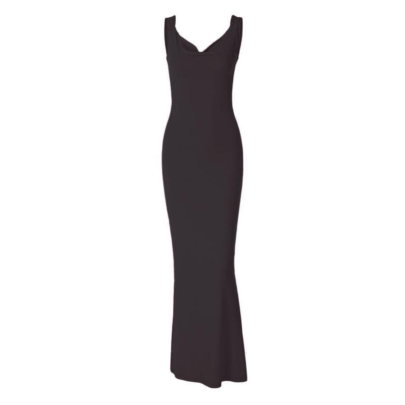 Cowl neck bowknot sleeveless backless solid maxi dress  | red tango dress
