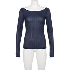 Round neck hollow out backless long sleeve solid cut out top