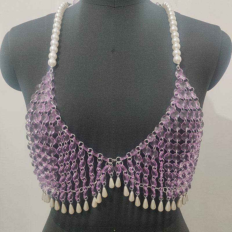 Crystal v neck tassels hollow out cami top