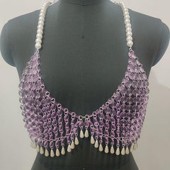 Crystal v neck tassels hollow out cami top