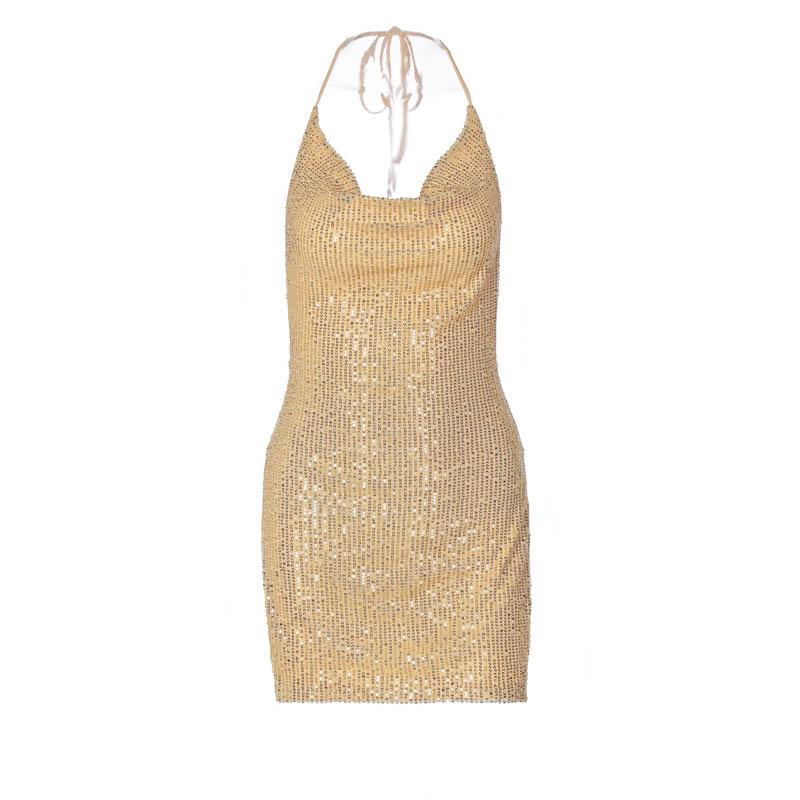 Glitter cowl neck halter slit backless mini dress  | red tango dress
