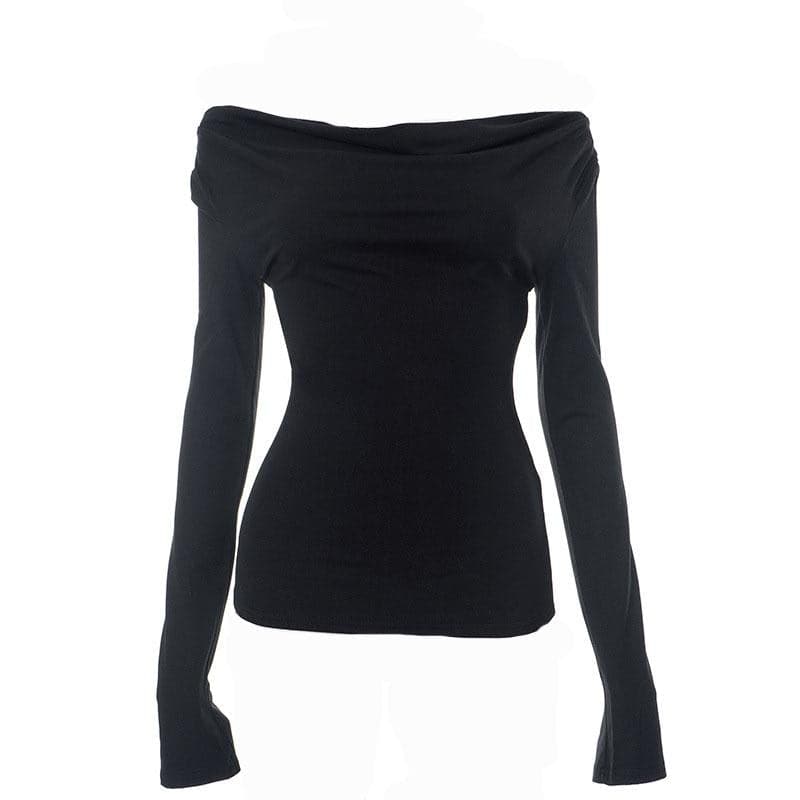 Self tie backless off shoulder ruched long sleeve solid top