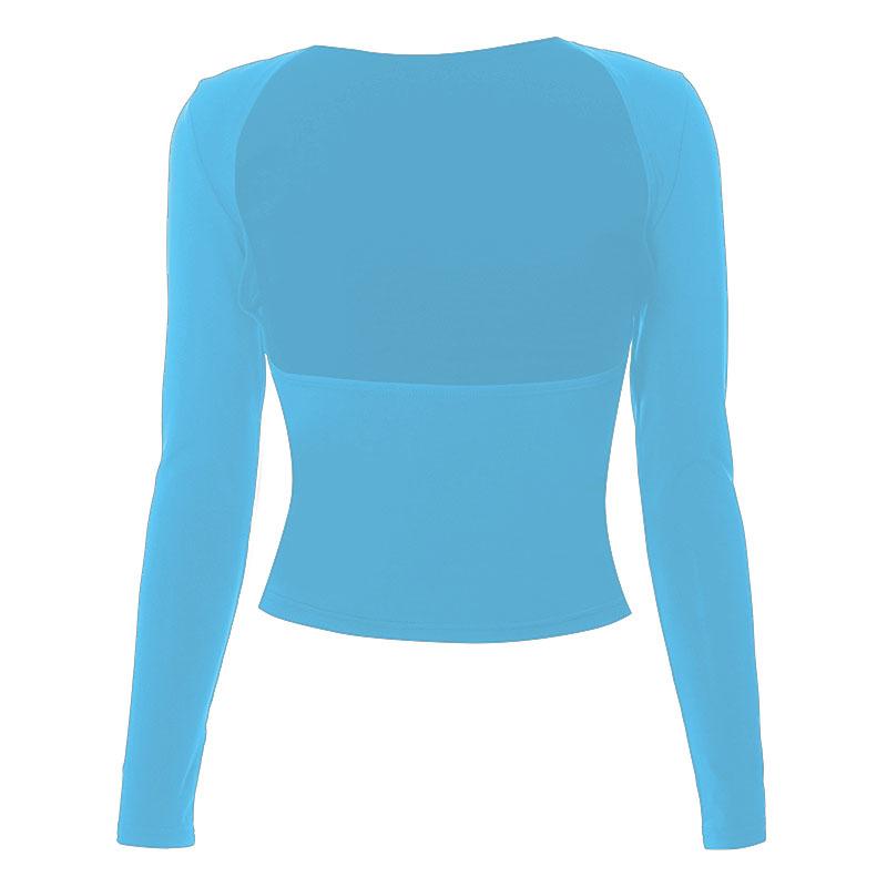 Hollow out solid long sleeve backless cut out top