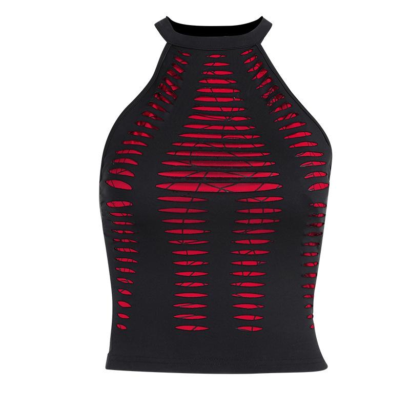 Spider web print hollow out crewneck tank top