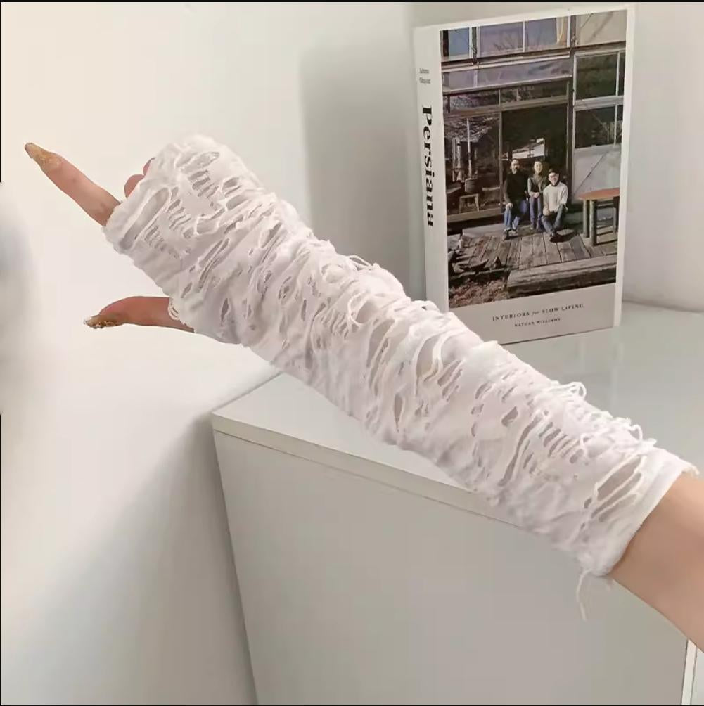 Hollow out solid patchwork gloves