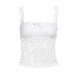Bowknot ruched heart print mesh cami top