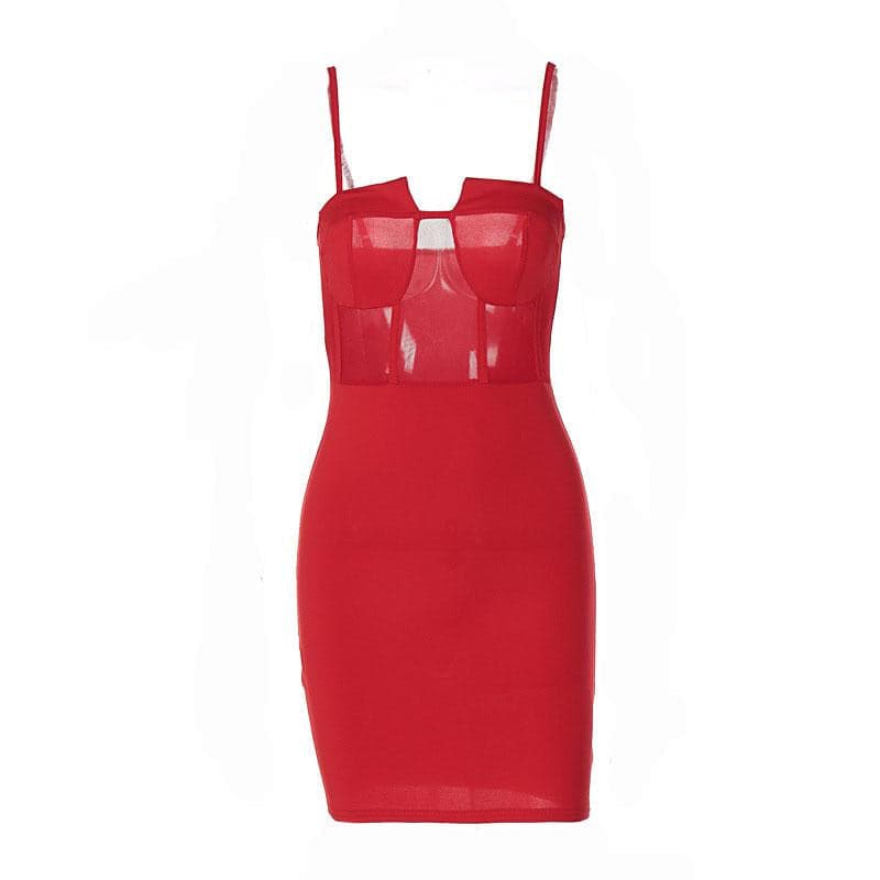 Solid mesh patchwork backless cami mini dress  | red tango dress