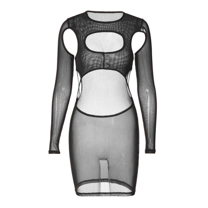 Long sleeve hollow out sheer mesh see through mini dress  | samba dress
