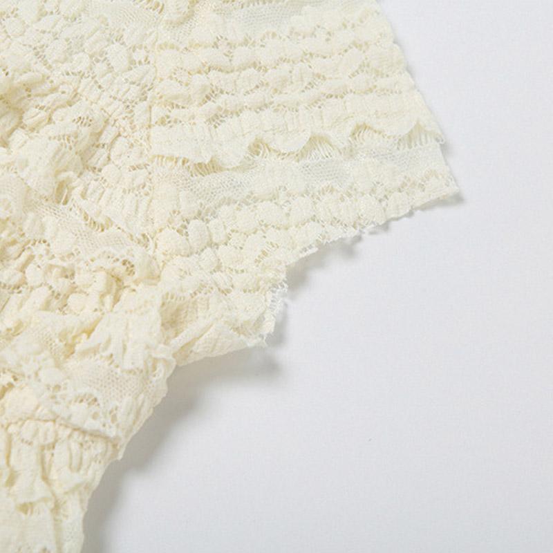 Crewneck ruffle lace ruched cap sleeve pant set