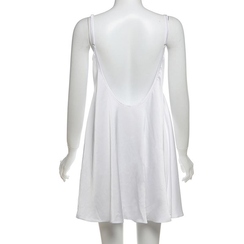 Lace hem backless solid cami mini dress