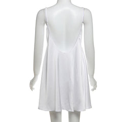 Lace hem backless solid cami mini dress