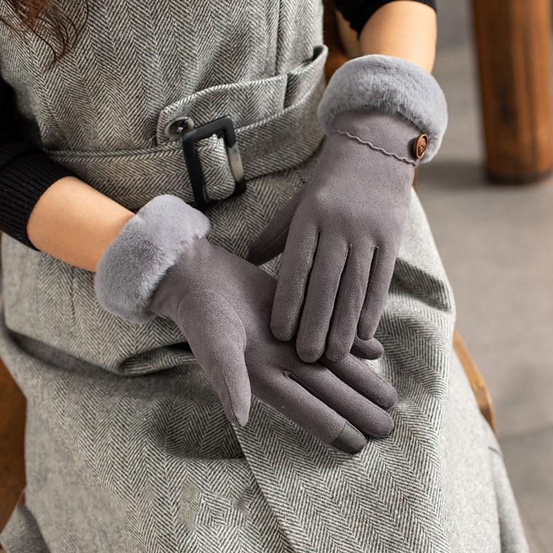 Touch screen windproof fluffy button gloves