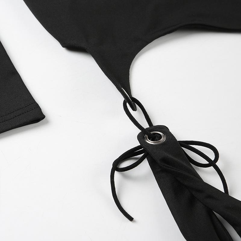 High neck long sleeve hollow out self tie bodysuit