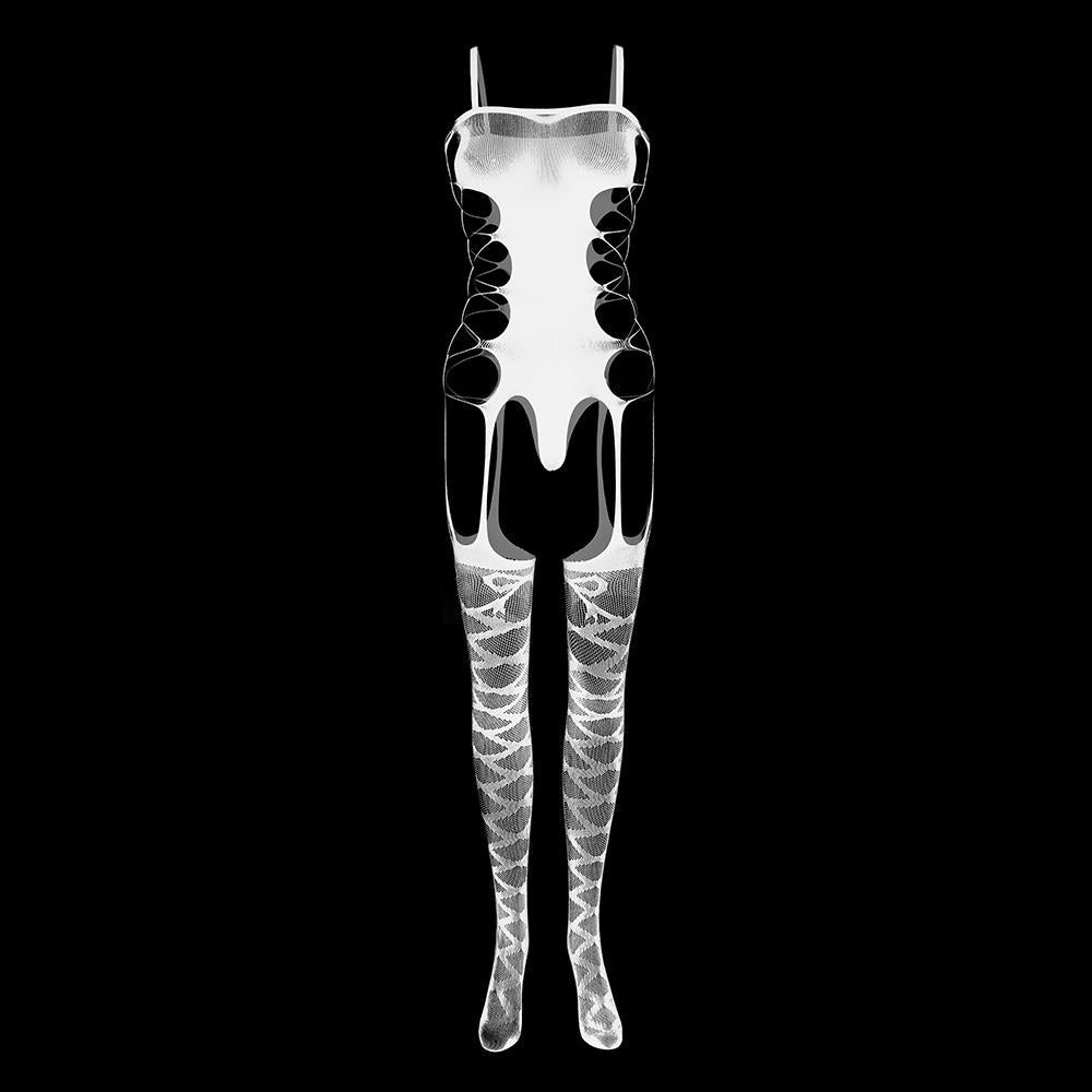 Hollow out bandage solid open crotch suspender bodystocking